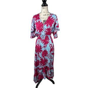 NWT Abel the Label Floral Maxi Dress Morning Star Flutter Sleeve Blue Red M